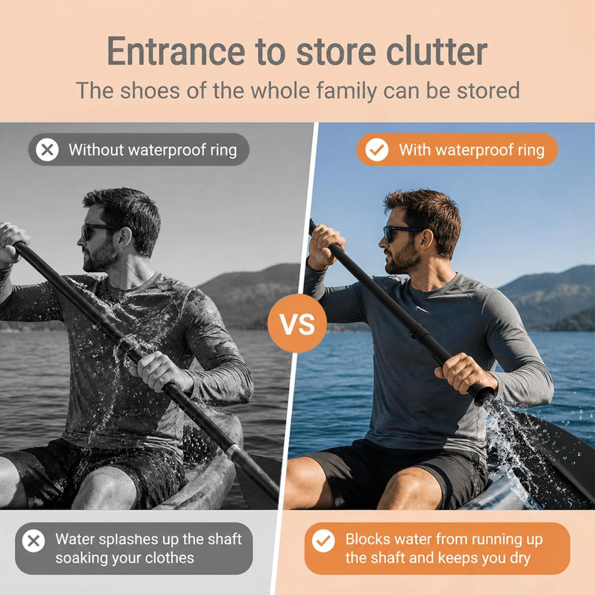Kayak Paddle Heavy Duty,Portable Boat Oar with Thickened Reinforced Shaft Non-Slip Frosted Grip Telescopic Paddle for Ice Breaking Multi-Scenario Water Use.