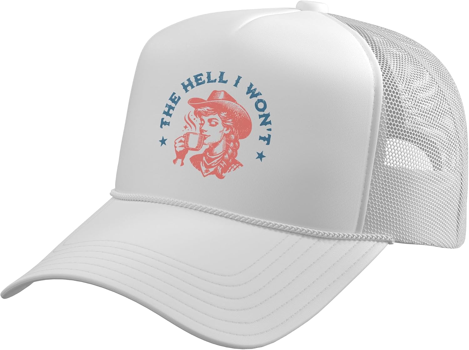 The Hell I Won't Cowboy Hat Country Vintage Coffee Cowgirl Trucker Hat with Adjustable Mesh Back