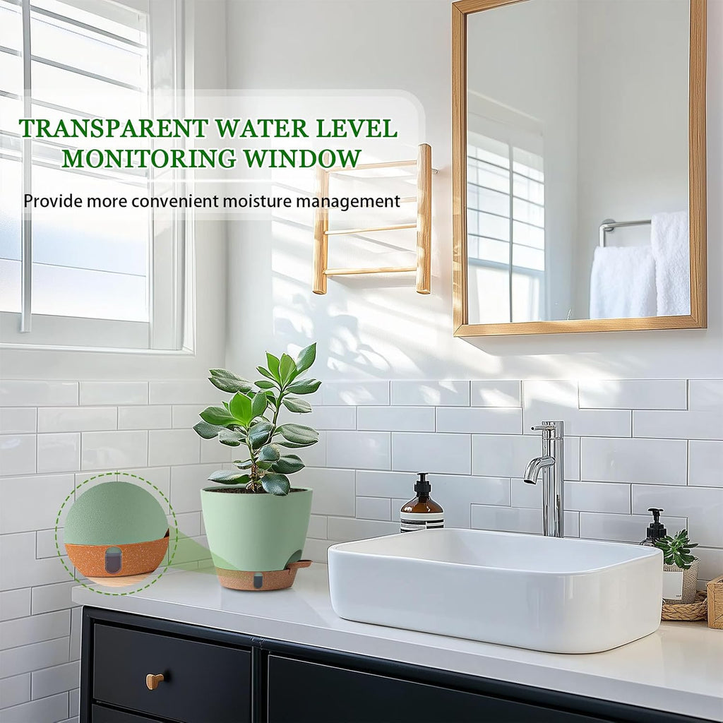 2 Pack 8 Inch Pots for Plants Indoor, Plastic Self Watering Planters