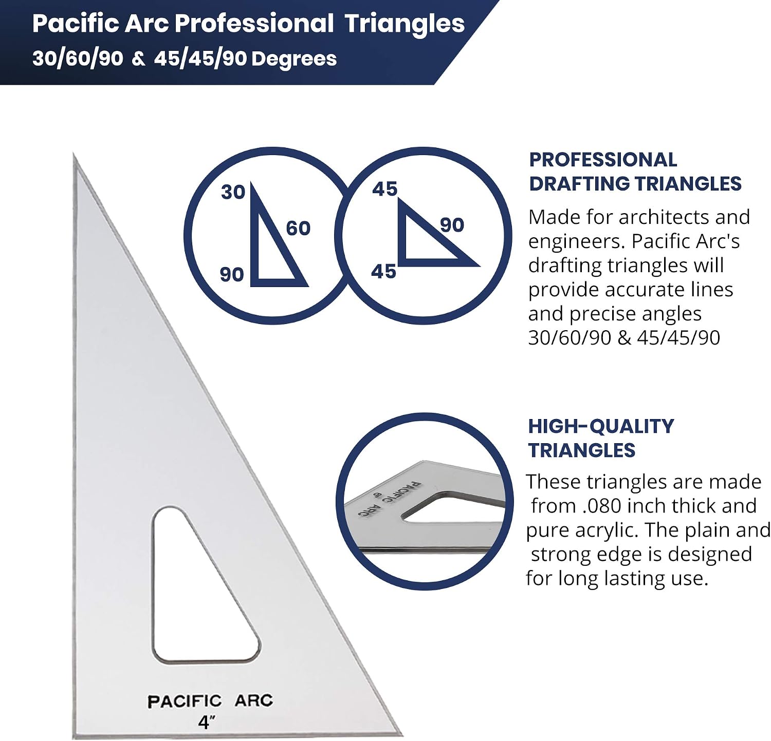 Pacific Arc Drafting Triangle, 16-inch, 30/60/90 Degrees, w/Inking Edge, Topaz