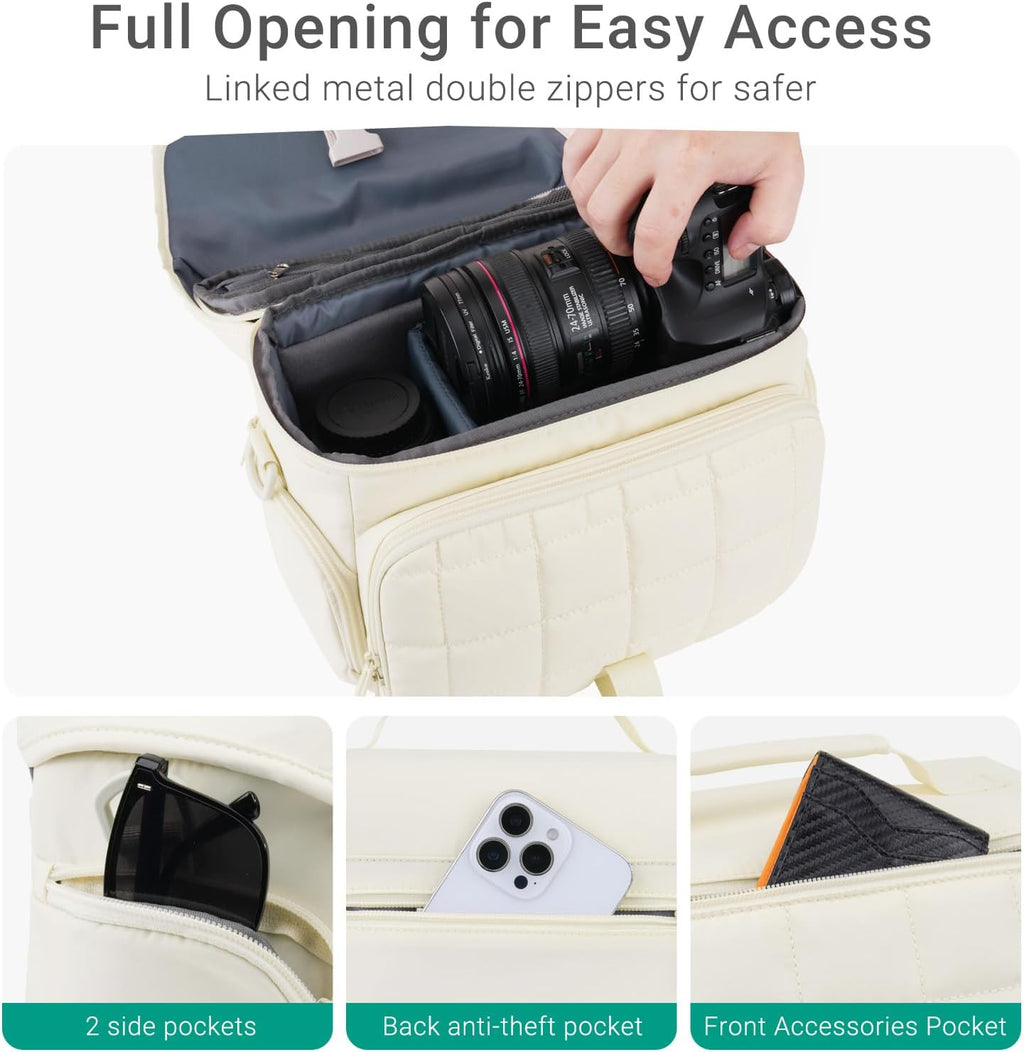 MOSISO Camera Bag for Photographers, Shoulder Photography Bag, Beige
