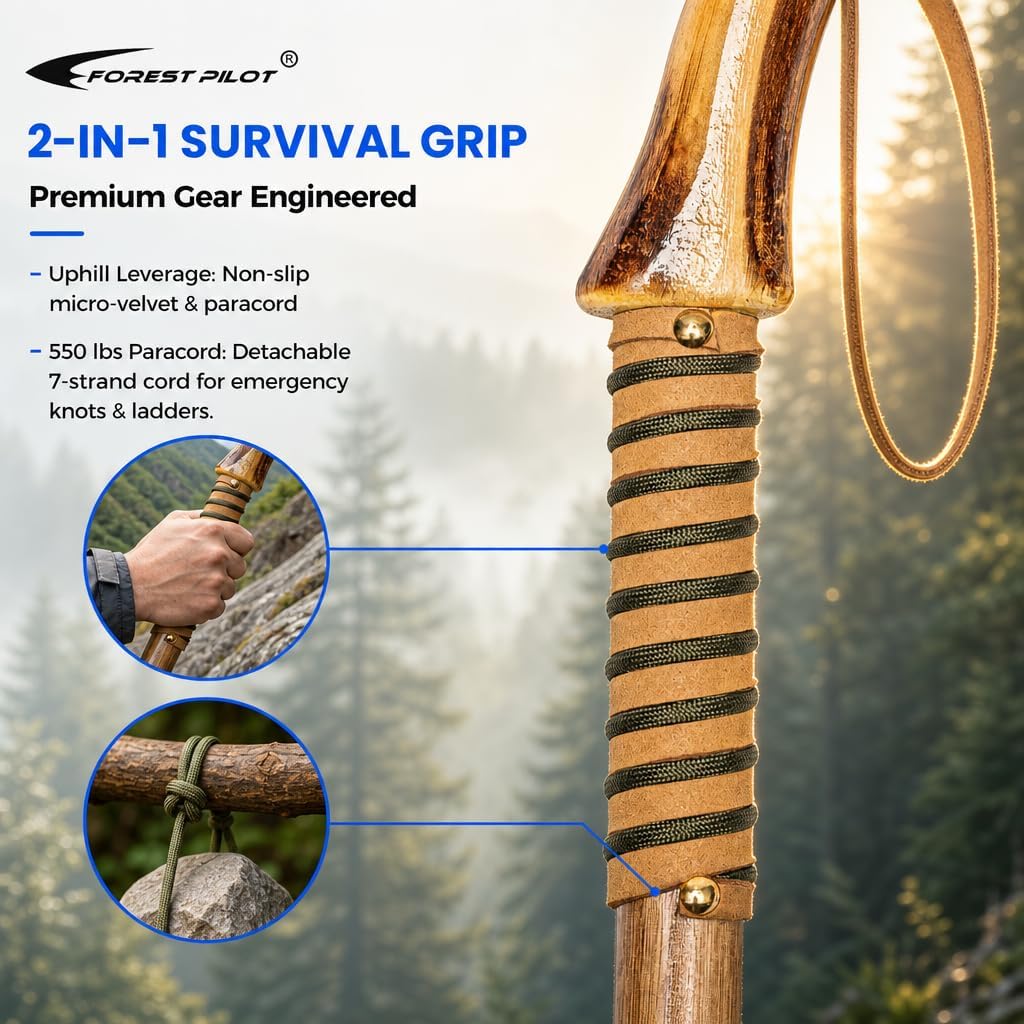 FOREST PILOT 3pc Detachable Walking Stick Pine Handle 55 Inches
