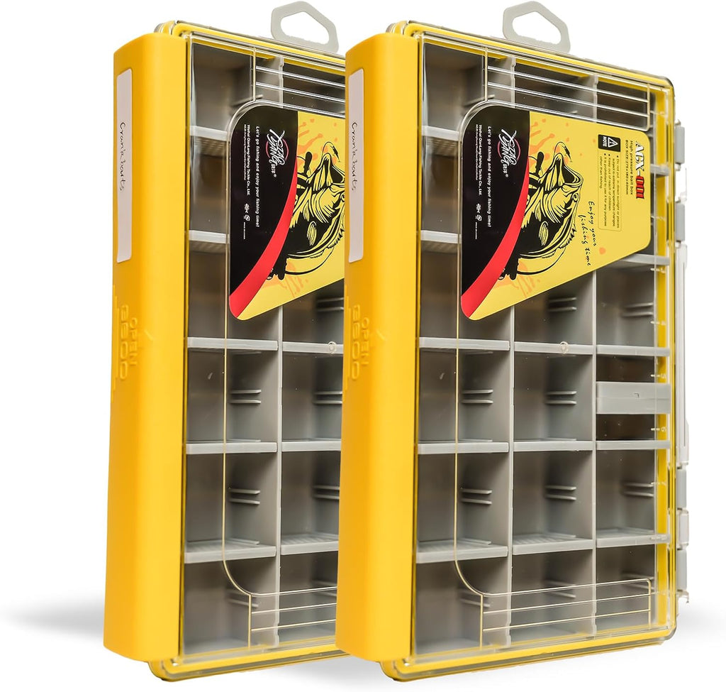 Deluxe Fishing Tackle Box, Waterproof 3600 and 3700 Tackle Trays, Organizer with Removable Dividers, Sealed Lure Box and Terminal Tackle Storage (2, 3600 Yellow)