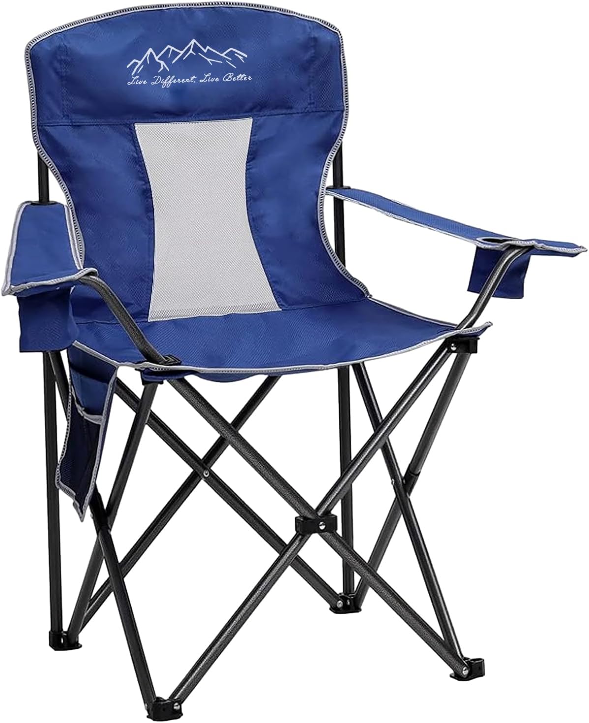 2PCS SAILARY Mesh Folding Camping Chairs, Oversized Portable Outdoor Chairs, Weight Capacity 325 lbs with Cup Holder, Storage Pocket, Carry Bag Blue