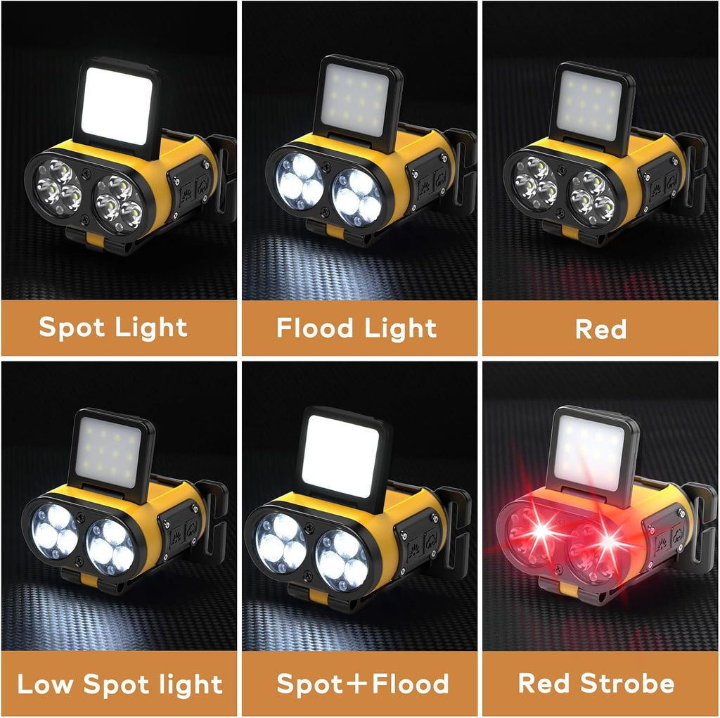Foleto 2 Pack LED Hard Hat Light, 900LM Rechargeable Dimmable Clip on Cap Lights (Yellow)