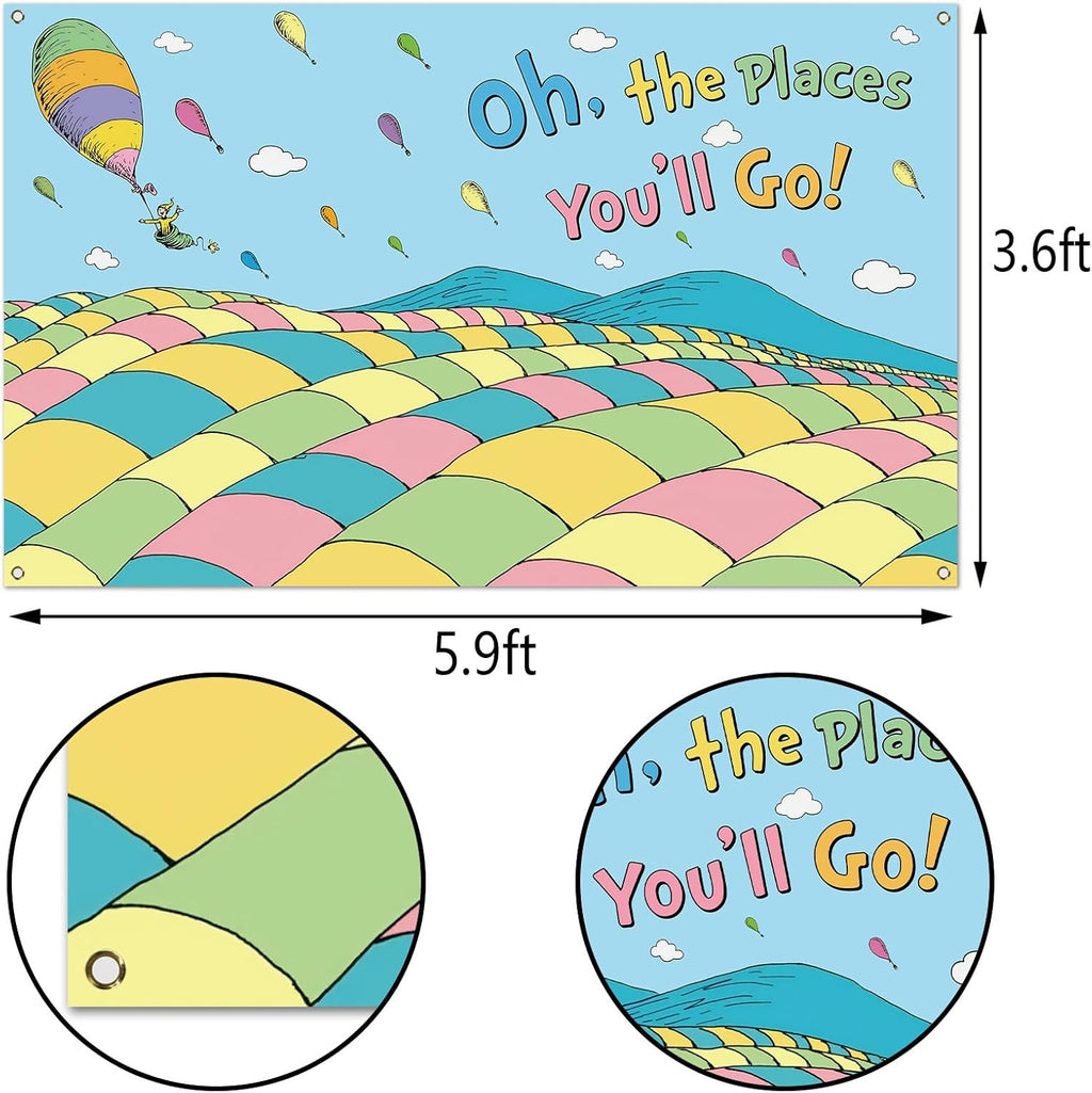 Oh The Places You'll Go Photo Booth Backdrop Graduation Travel Theme Party Decor Photography Background Wall Decoration