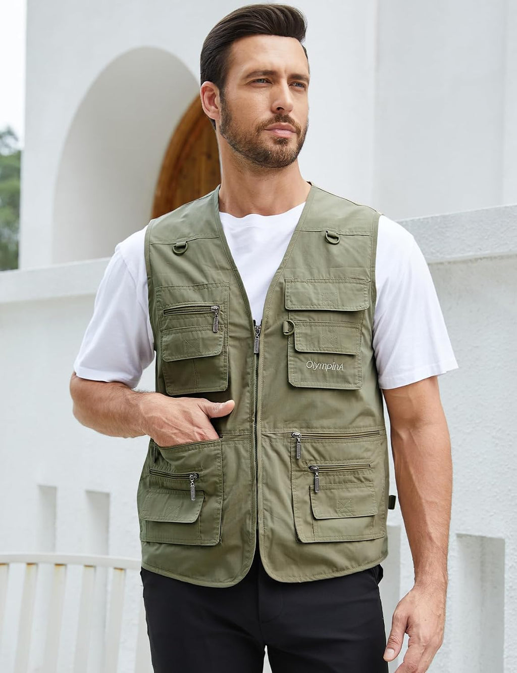 Gihuo Men's Fishing Vest Utility Safari Travel Vest with Pockets Outdoor Work Photo Cargo Fly Summer Vest