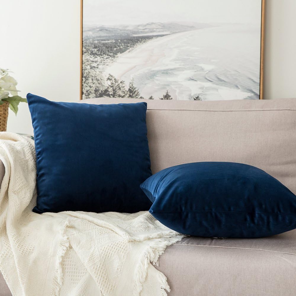MIULEE Velvet Throw Pillow Covers 18x18 Inch Pack of 2 Dark Blue