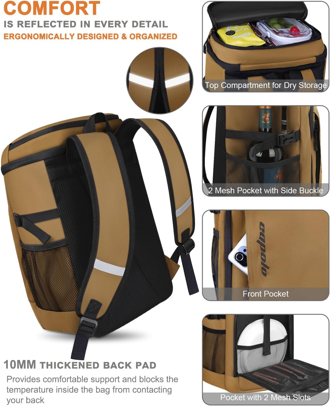 Capolo Cooler Backpack Insulated Leak Proof for Women Men Soft Cooler Bag