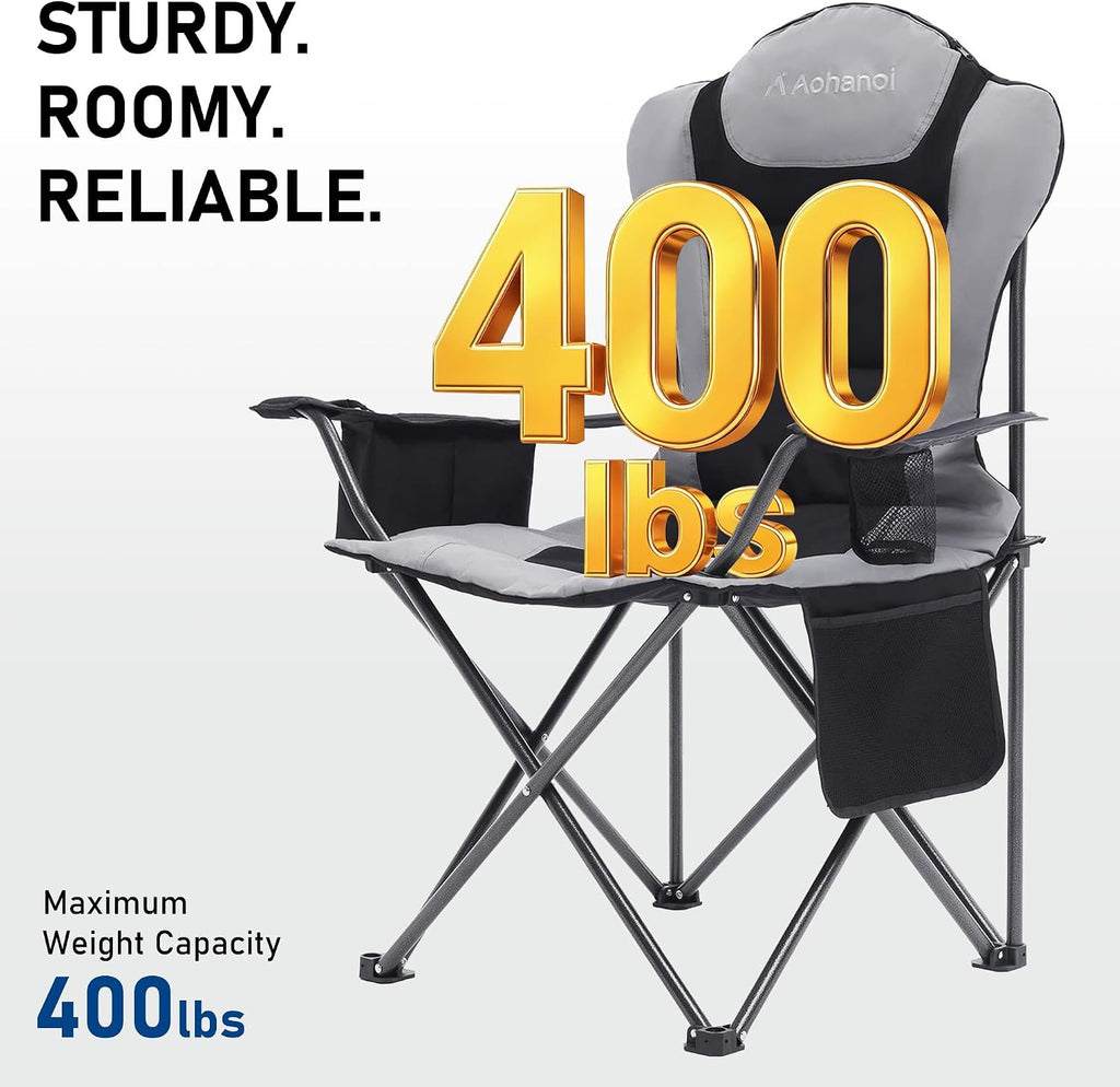 Aohanoi Heavy Duty Camping Chairs for Adults with Cup Holder & Cooler Bag
