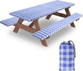 6ft 72in Picnic Table and Bench Cover, 3 Pack, Blue-White Checkered