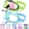 2 Pack Kids Swim Goggles for 3-14, Fabric Strap Wide View Anti Fog& UV
