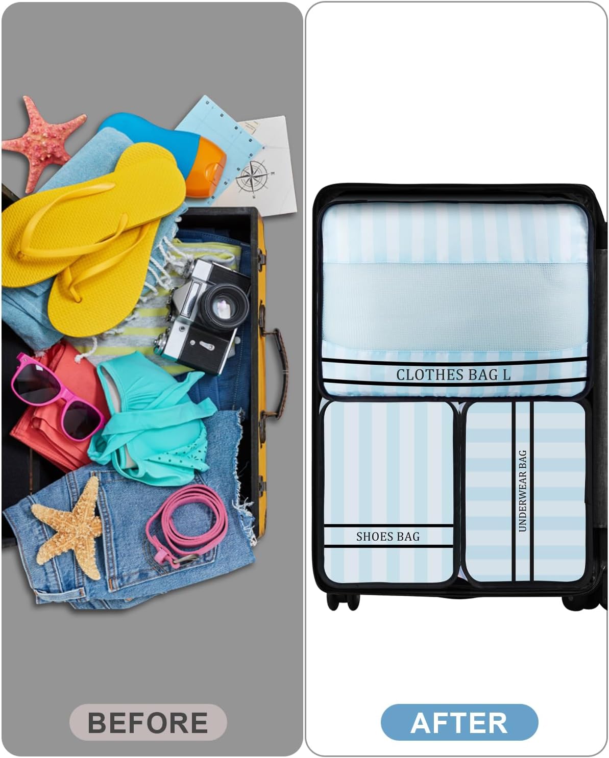 9 Set Packing Cubes Luggage Packing Organizers for Travel Accessories Space Saving Travel Bags for Carry On, Lightweight Mesh Zipper, Clothes, Shoes, Laundry and Shoe Bag (Blue Streak)