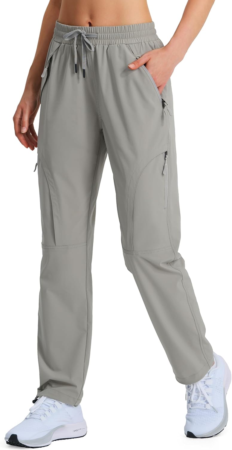 Hugut Women's Lightweight Hiking Cargo Safari Pants with Zipper Pockets