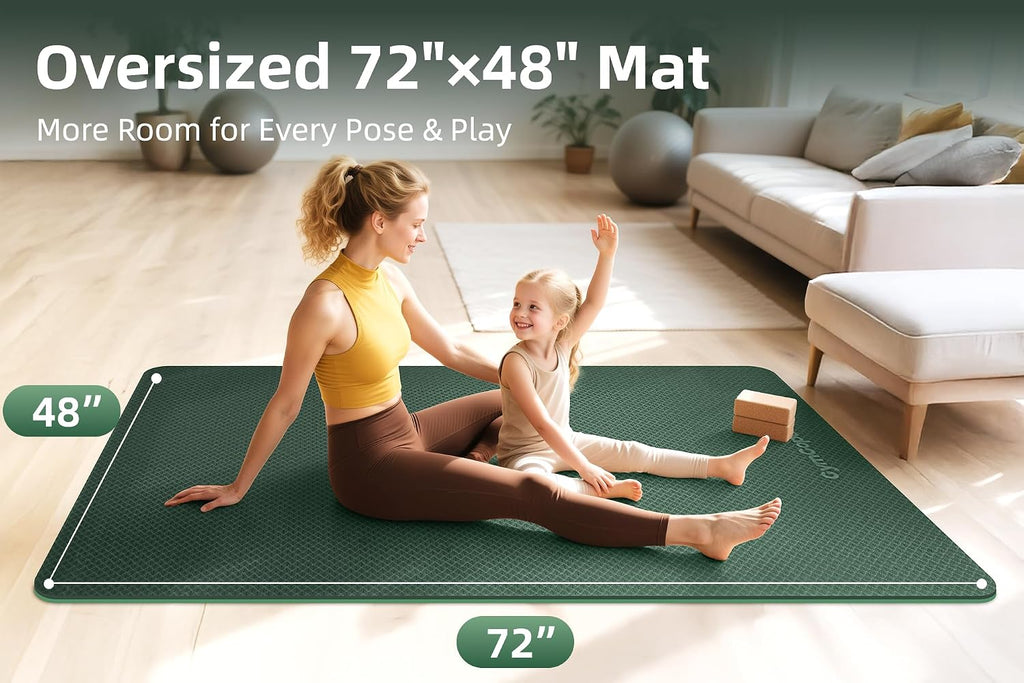 Extra Large Yoga Mat – 72"x48" or 78"x57", 1/4"–1/2" Thick Mat for Women & Men, TPE Non-Slip Pilates Mat for Home Gym, Yoga, Stretching, Meditation