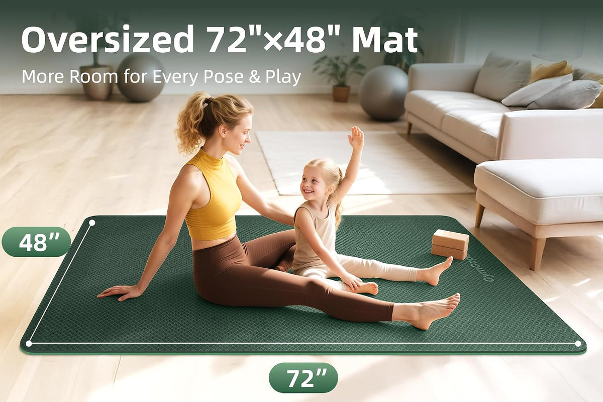 Extra Large Yoga Mat – 72"x48" or 78"x57", 1/4"–1/2" Thick Mat for Women & Men, TPE Non-Slip Pilates Mat for Home Gym, Yoga, Stretching, Meditation
