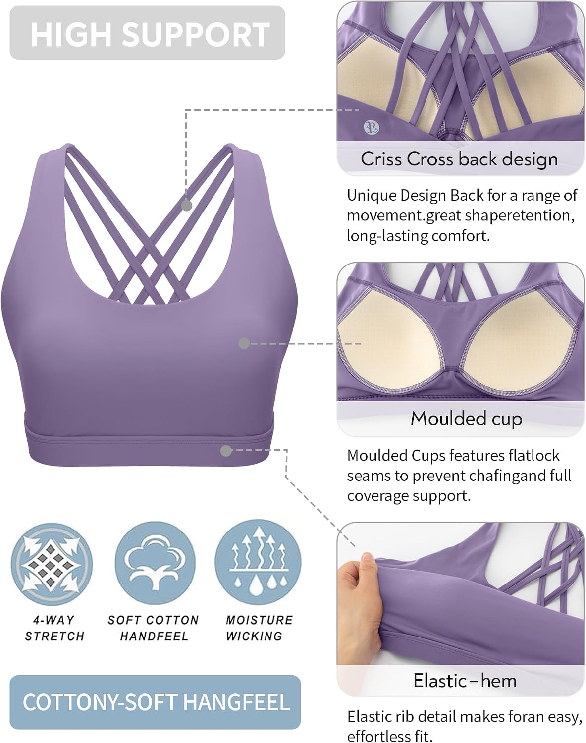 RUNNING GIRL Cross Back High Impact Sports Bras for Women