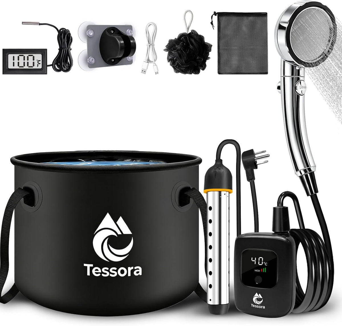 Portable Camping Shower with Head & Heater, Outdoor Shower Kit
