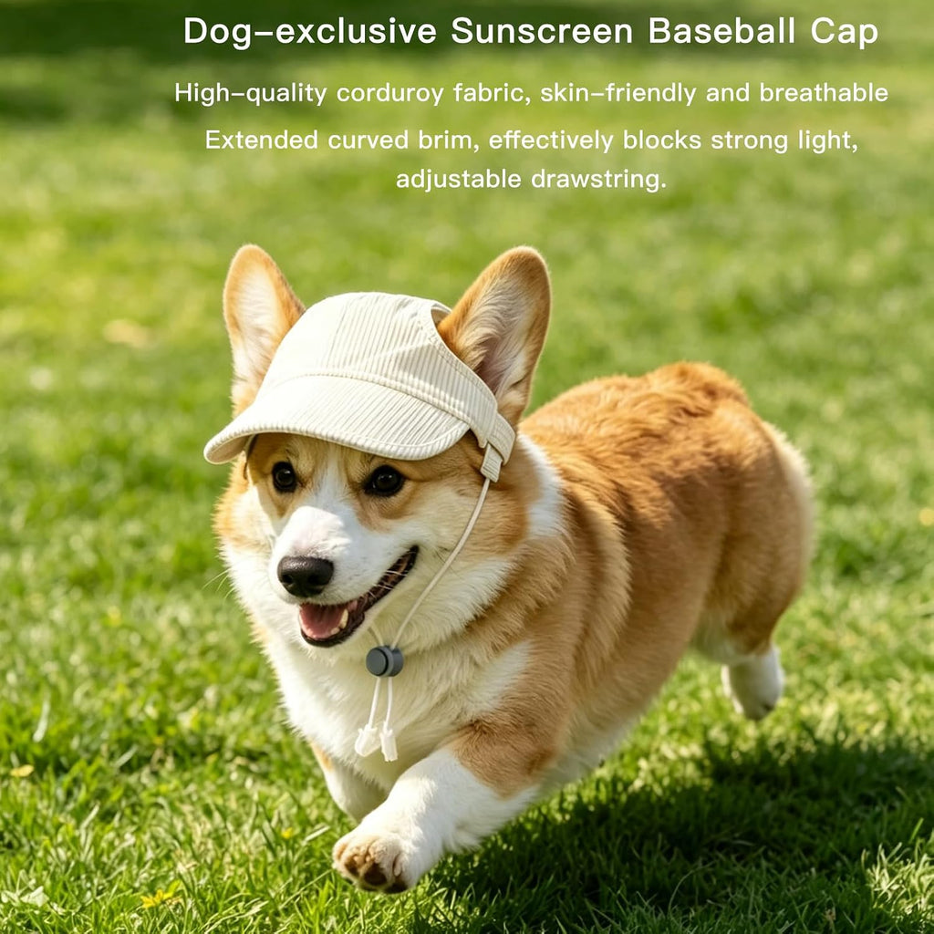 Pet Dog Baseball Cap, Cat Hat, Cat Dog Sun Cap with Ear Holes, Adjustable Puppy Outdoor Sun Hat (Khaki, Medium)
