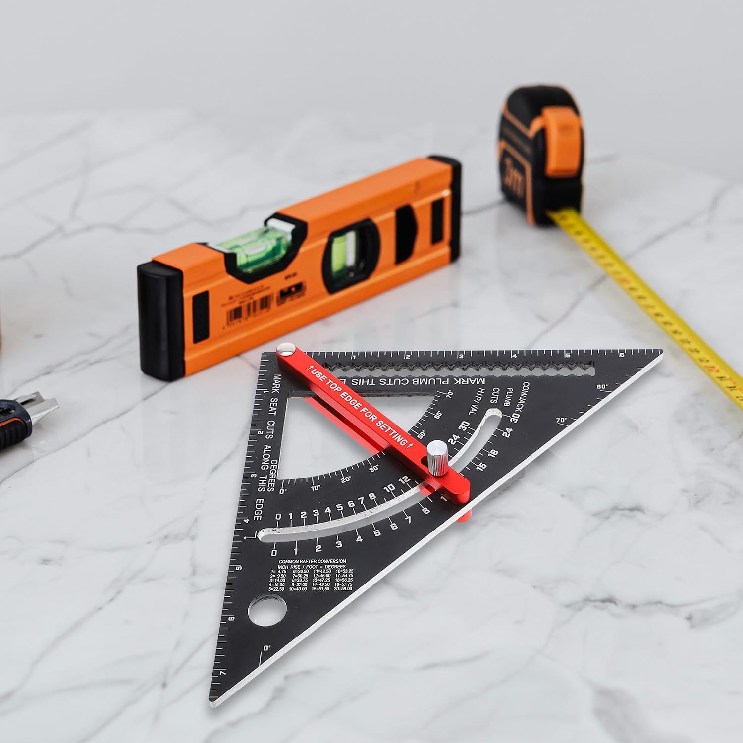 Luxshiny Adjustable Aluminum Alloy Tool for Carpenters Precision Rafter Triangle Ruler with Angle Scale for Woodworking and Carpentry Measurement