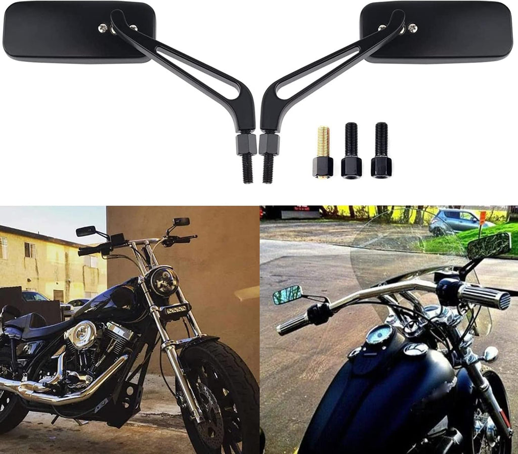 Motorcycle 8mm 10mm Rectangle Rear View Side Mirrors for Cruiser Chopper Honda Yamaha Suzuki-Black (black)