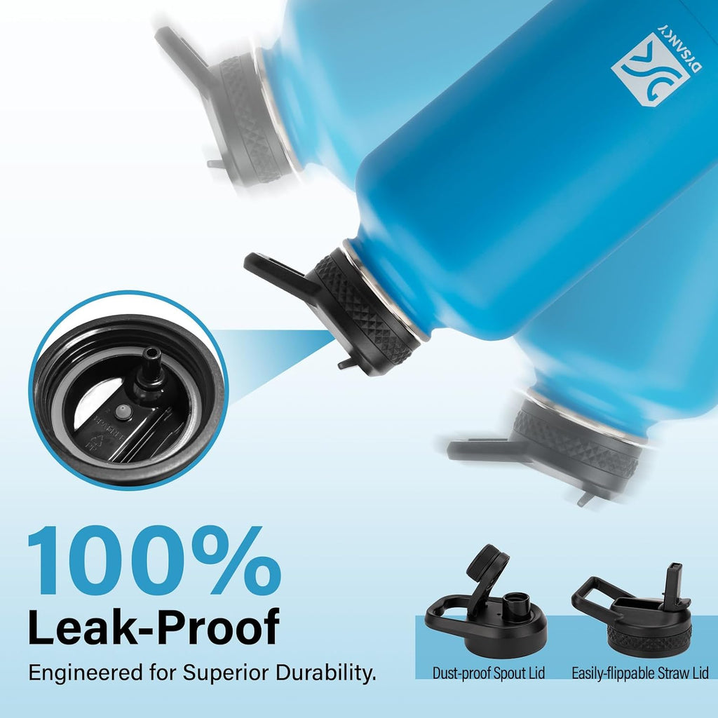 DYSANKY Insulated Water Bottle w/Straw Lid & Portable Carrier Bag, 64oz