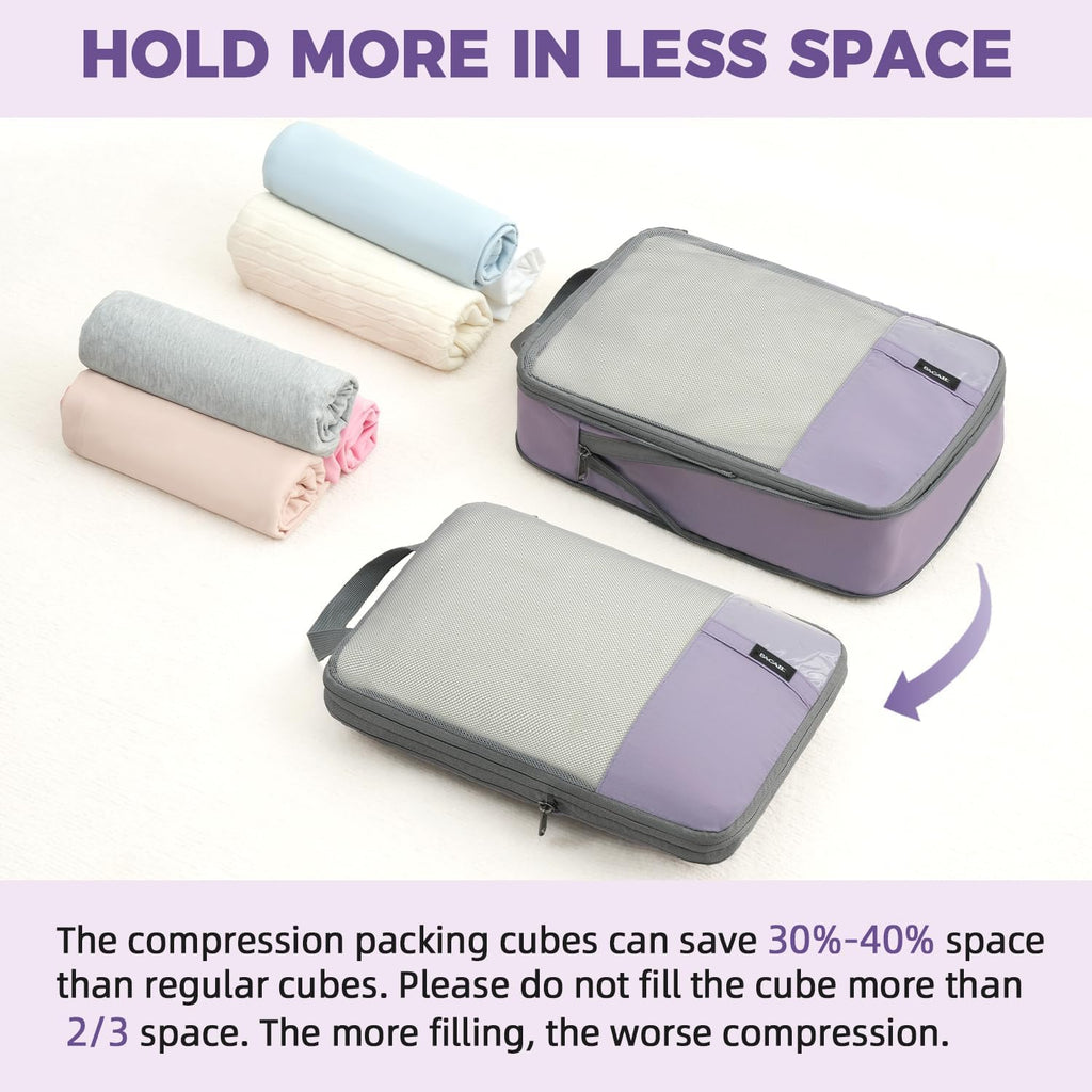 BAGAIL Lightweight Compression Packing Cubes for Travel, 6 Set,Dusty Purple
