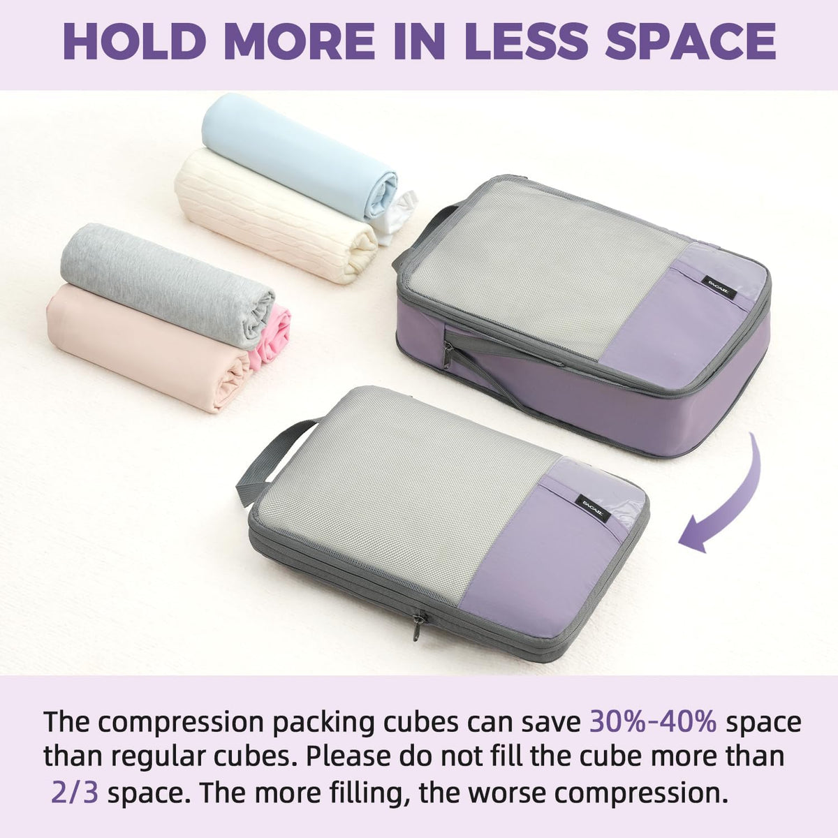 BAGAIL Lightweight Compression Packing Cubes for Travel, 6 Set,Dusty Purple