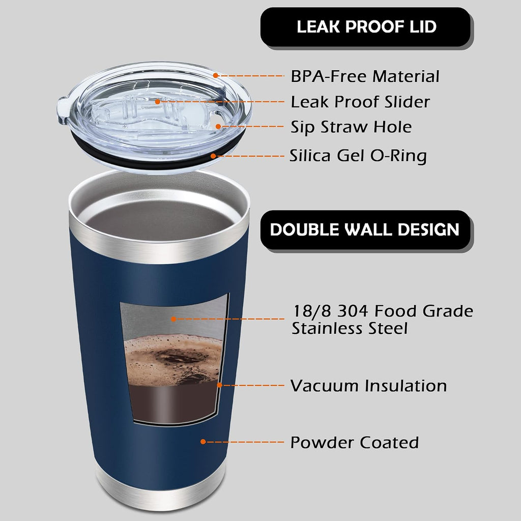 20oz Tumbler with Lid Stainless Steel Tumblers Insulated Mug Navy 12P