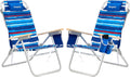 SUNNYFEEL Tall Beach Chair, Reclining Beach Chair with 5-Position, Portable Camping Chair for Adults with Wood Armrest, Lightweight Camping Chair 300 lbs Heavy Duty, Blue Stripe, 2 Pack