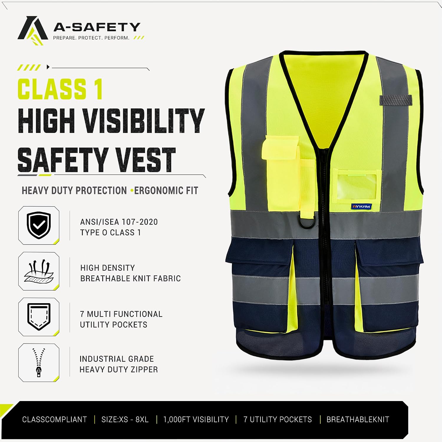 A-SAFETY High Visibility Reflective Safety Vest Customize Logo (XS-8XL)