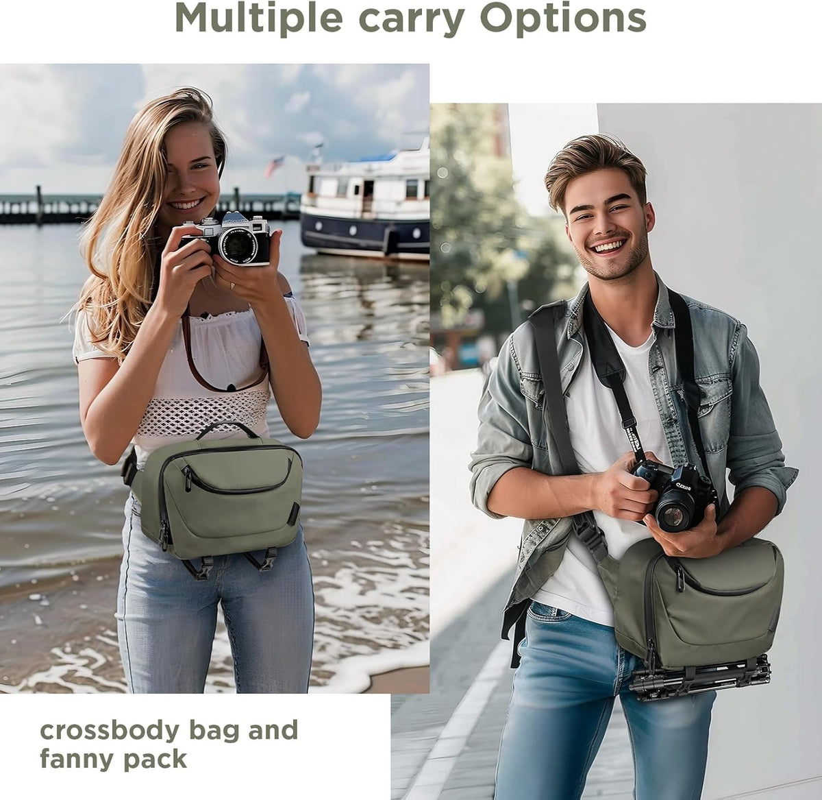 TAAOKA Camera Sling Bag,Travel Waterproof Camera Case with Tripod Holder,Lightweight DSLR/SLR/Mirrorless Small Camera Bags Crossbody for photographers (Dark Green)