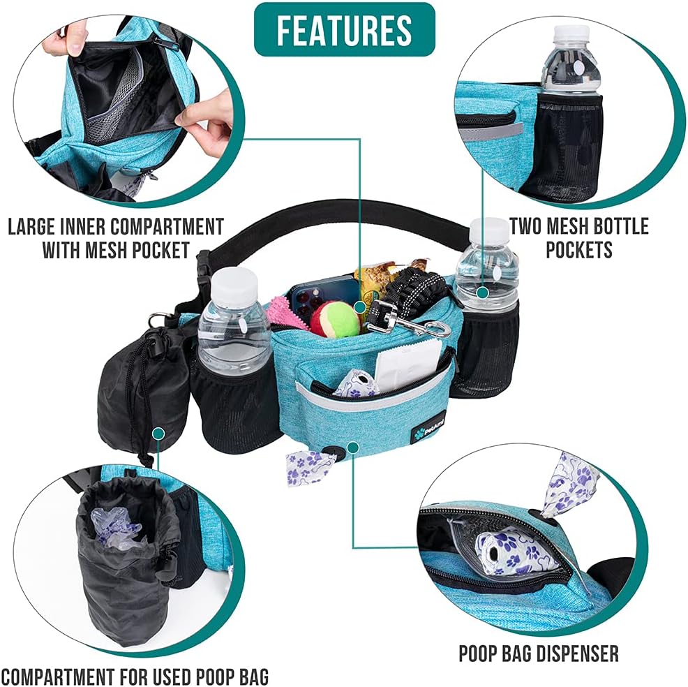 PetAmi Dog Fanny Pack, Treat Pouch for Dog Walking Training, Turquoise Blue