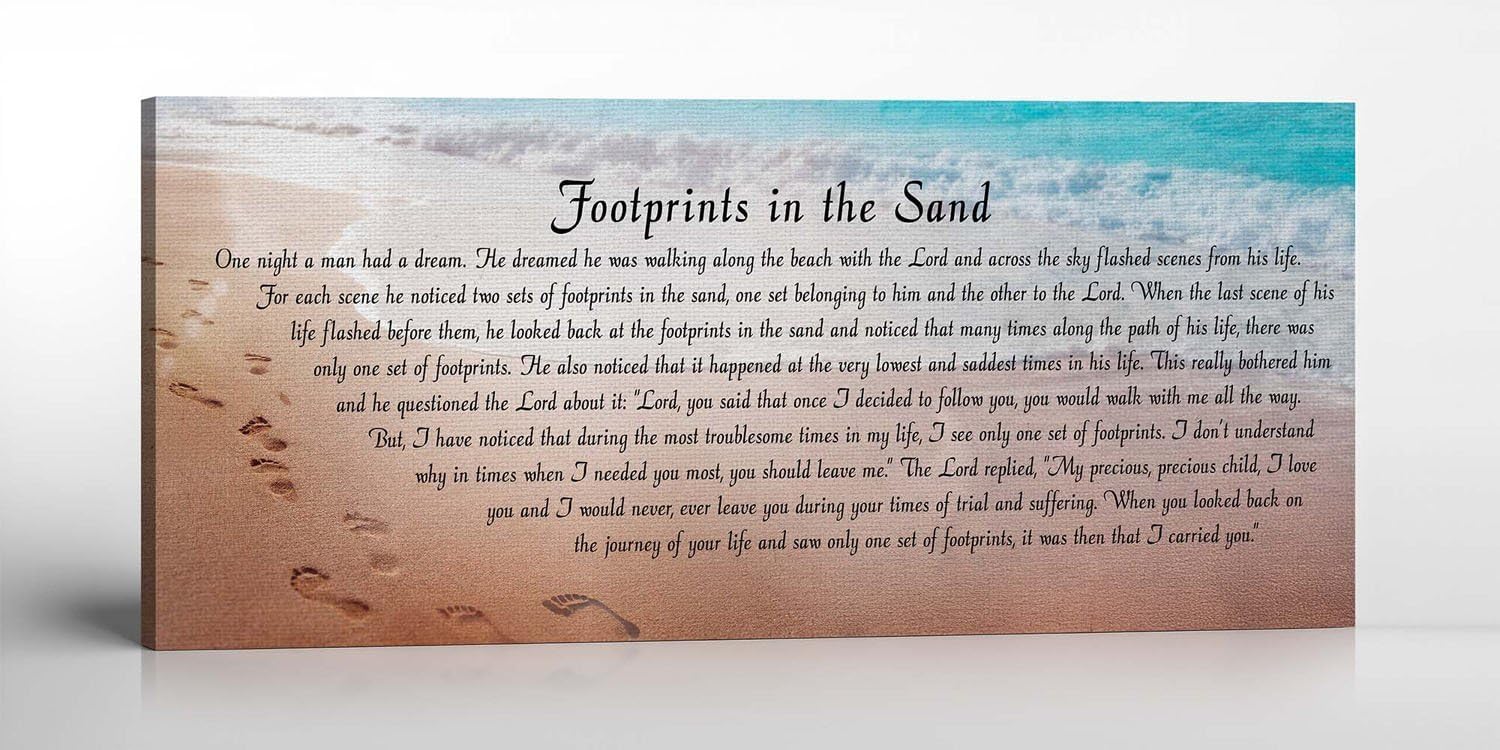 Footprints in the Sand Wall Decor, Footprints in the Sand Inspirational Wall Art, Beach Decor, Christian Gifts for Men and Women Chrisitan Wall Decor, Sympathy Gift, Gift Ready To Hang C3001-16x40