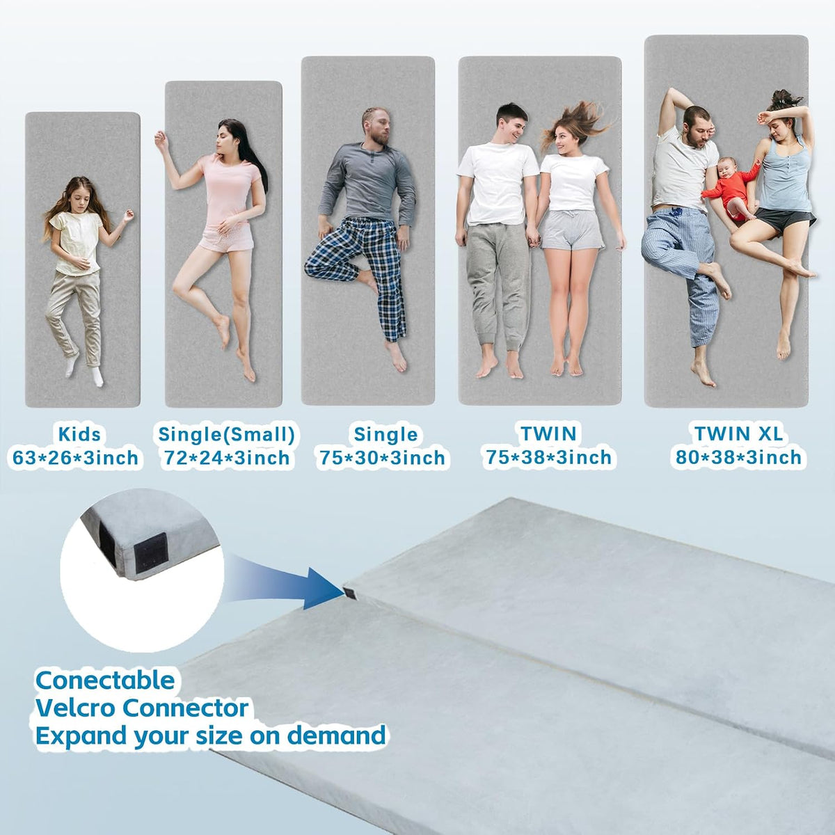 KingChii CertiPUR-US Memory Foam Camping Mattress, Portable Roll Up Travel Car Camping Mattress Sleeping Pad & Floor Mattress, Cot Mattress Guest Bed for Sleepover with Waterproof Cover & Travel Bag