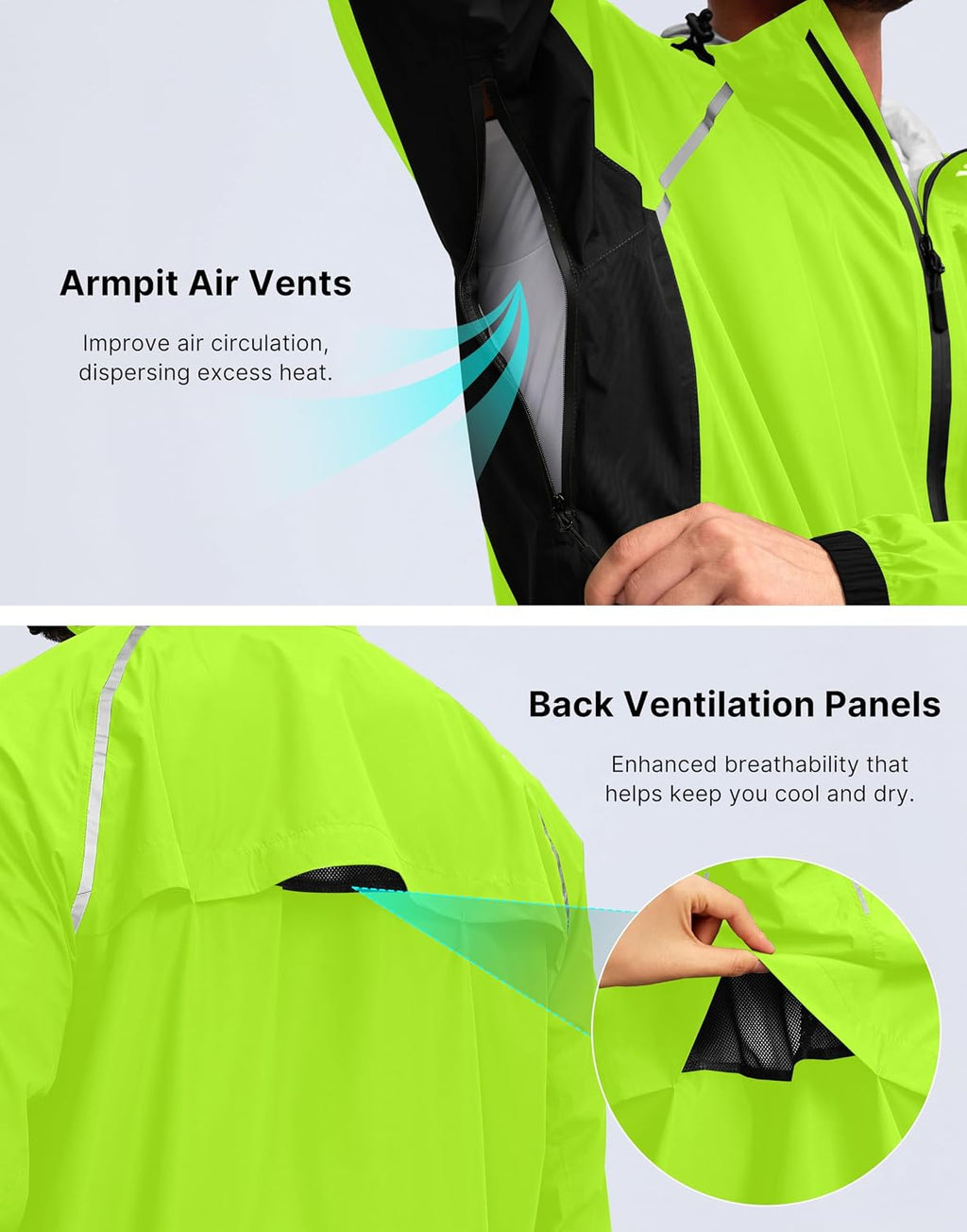 Bikewa Men's Cycling Rain Jackets Waterproof Running Bike Windbreaker Lightweight Packable Hooded Jacket
