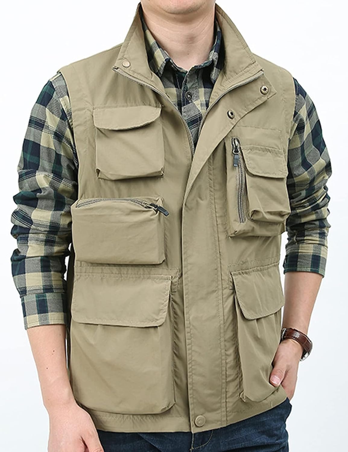 Yimoon Mens Utility Fishing Vest Lightweight Safari Cargo Vest