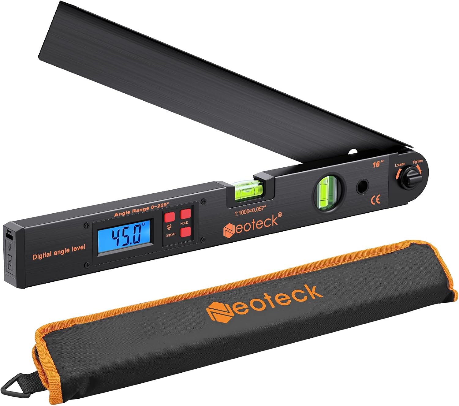 Neoteck 16 inch Digital Angle Finder 225°Aluminum Protractor LCD Backlight
