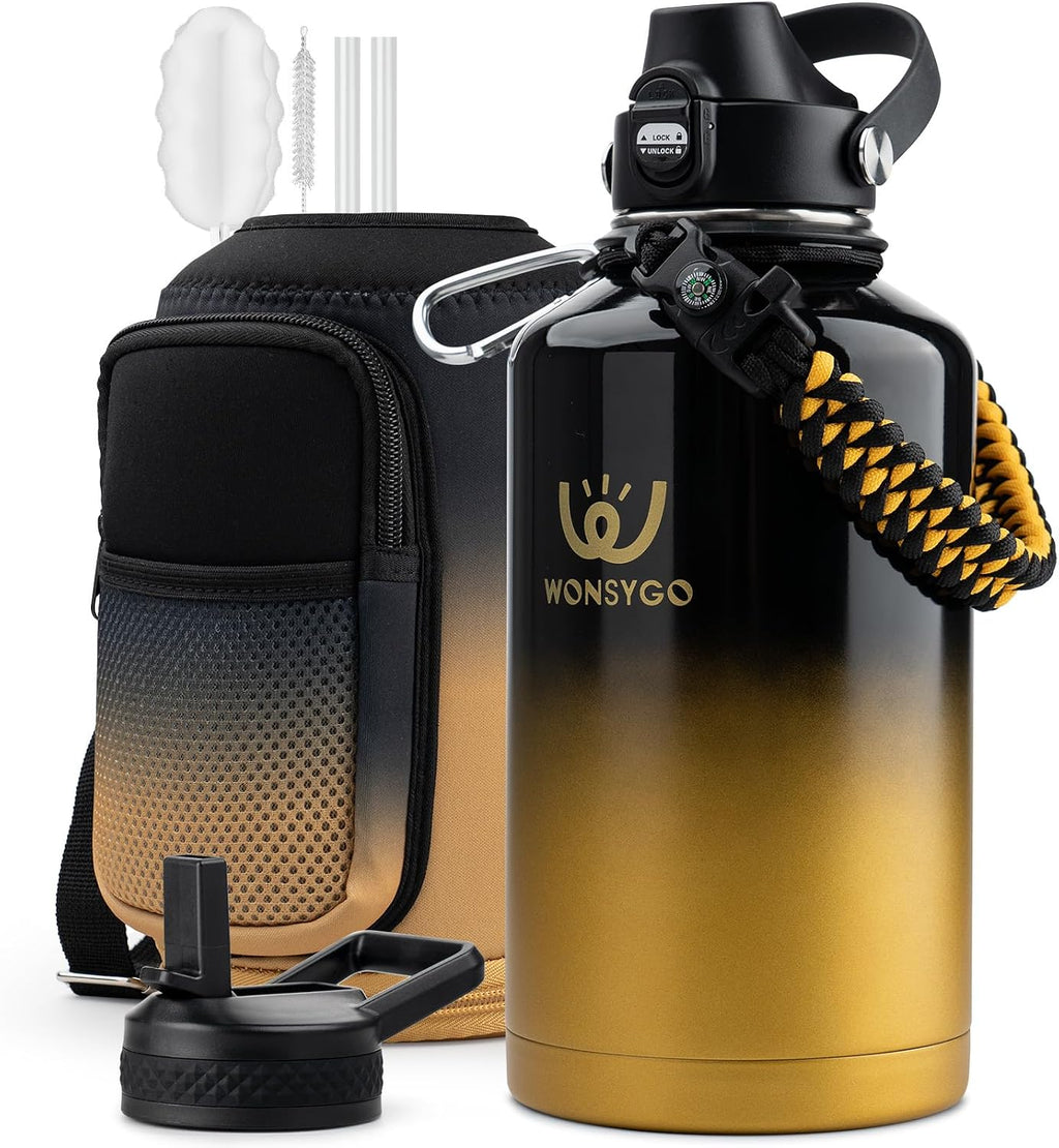 64oz Insulated Water Bottle Leak Proof with Carrier Bag for Sports
