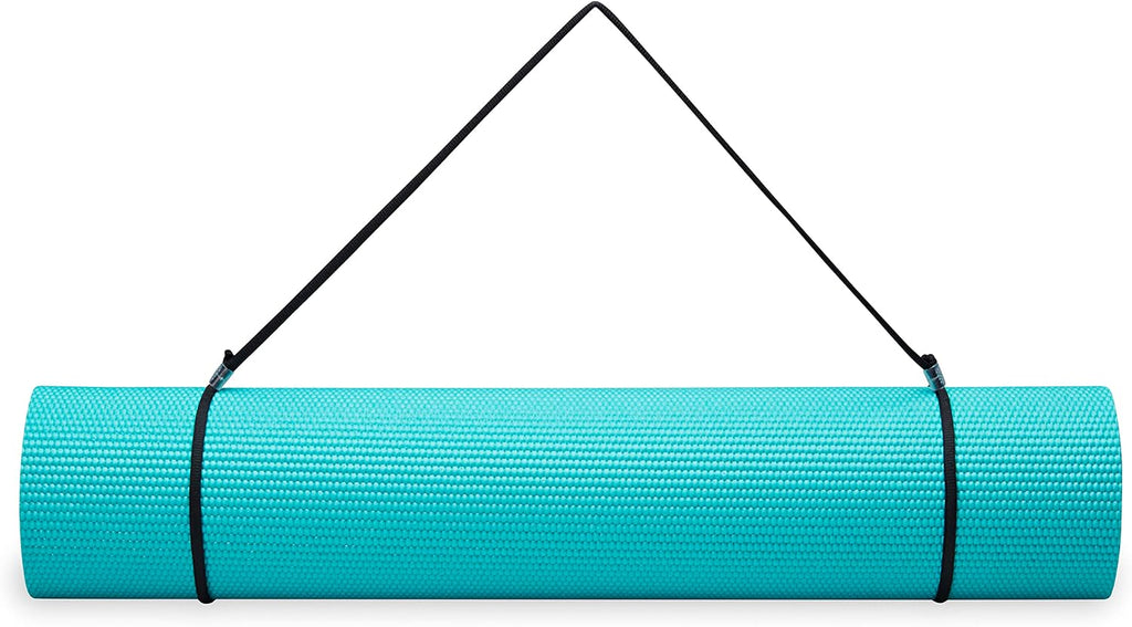 Gaiam Essentials 1/4" Thin (6mm) Yoga & Pilates, Fitness & Exercise Mat with Easy-Cinch Carrier Strap Cusion Support For Fitness and Gym Workouts