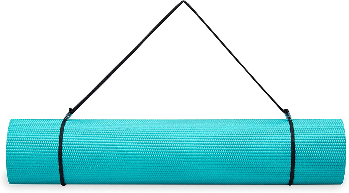 Gaiam Essentials 1/4" Thin (6mm) Yoga & Pilates, Fitness & Exercise Mat with Easy-Cinch Carrier Strap Cusion Support For Fitness and Gym Workouts