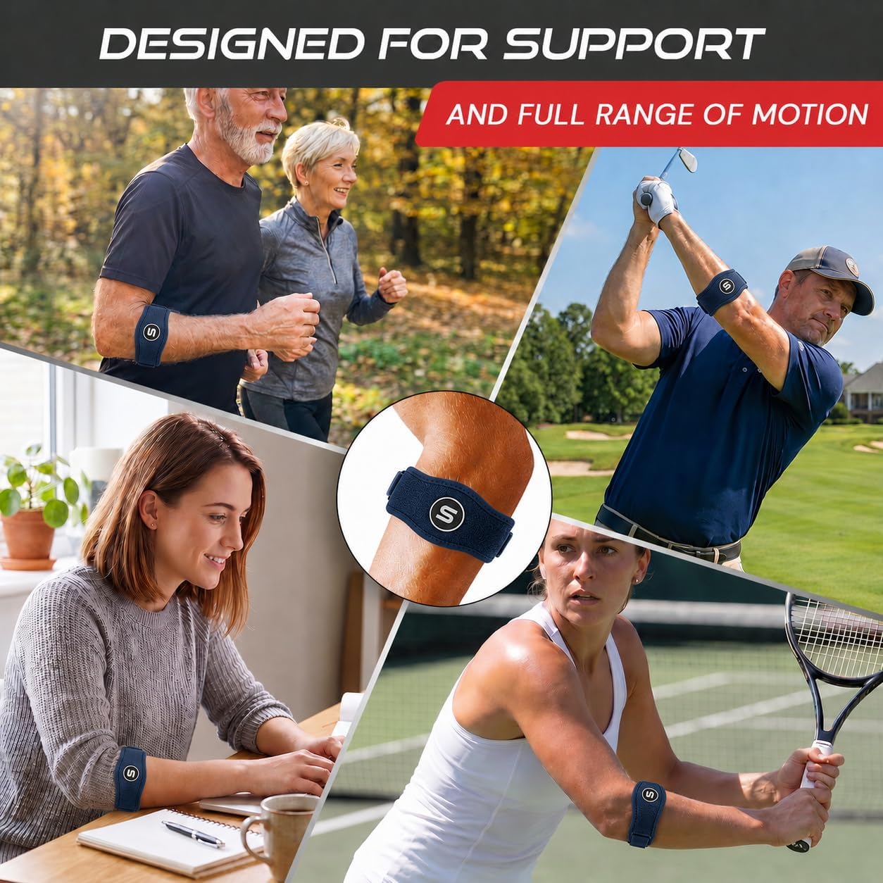 Sleeve Stars Tennis Elbow Brace for Men & Women, Elbow Brace for Tendonitis, Tennis Elbow Strap, Golfers Elbow Brace, Elbow Support Wrap for Tennis Elbow Relief, Fits 9"-23" (Pair/Navy Blue)