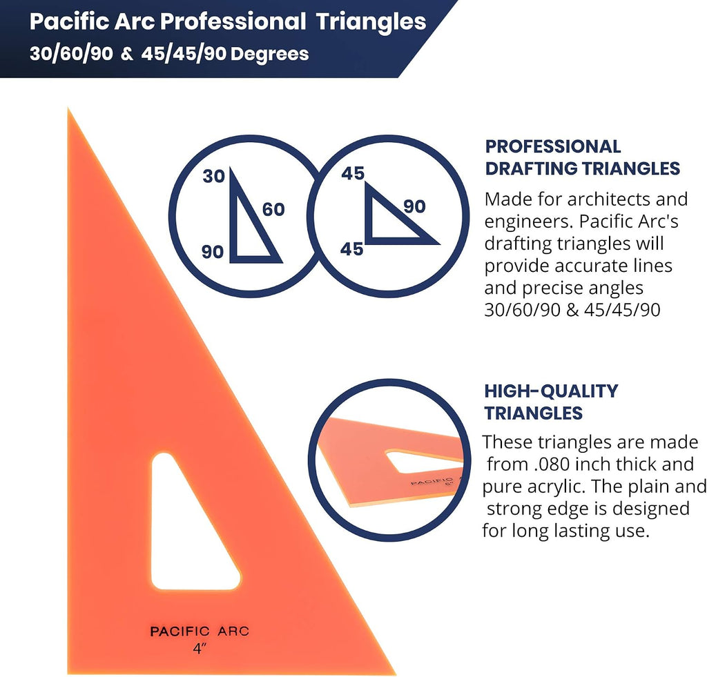 Pacific Arc Drafting Triangle, 14-inch, 30/60/90 Degrees, Fluorescent Orange
