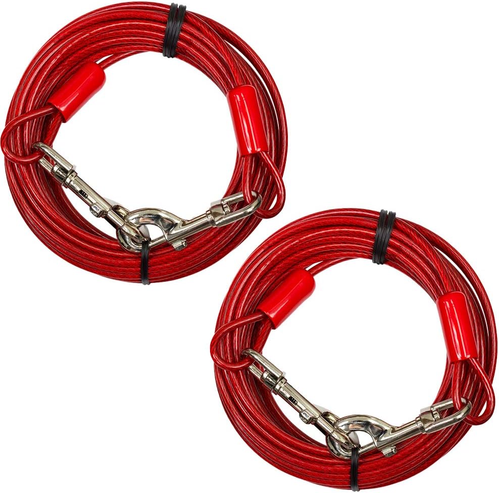 BV 60ft Aerial Pet Trolley System with 10ft Pulley Lead - Heavy Duty Dog Tie Out for Yard up to 125 lbs, Reflective Run Cable (Not a Leash, Bare End)