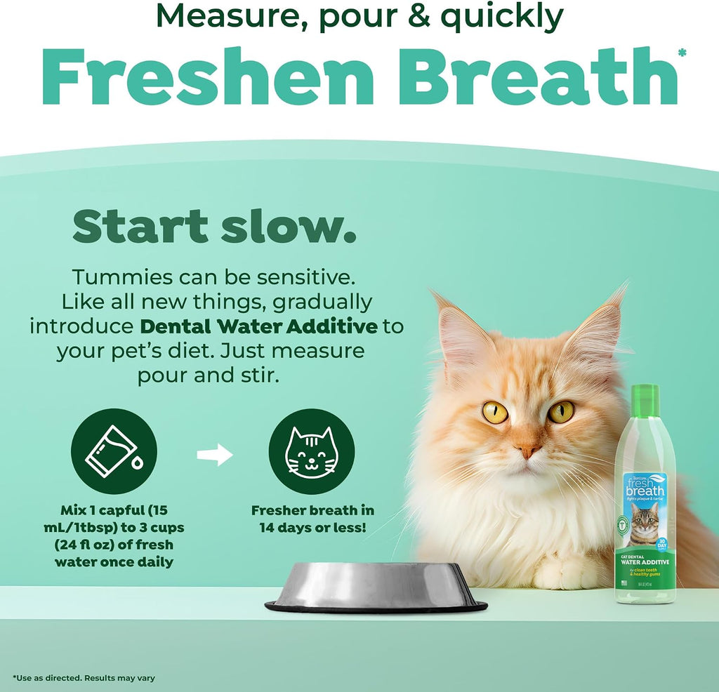 TropiClean Fresh Breath Water Additive for Cats, Cat Breath Freshener, 16oz