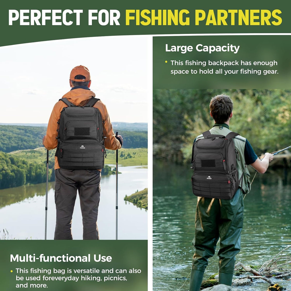 MATEIN Fishing Backpack Tackle Box, Tackle Backpack with Cooler for Men