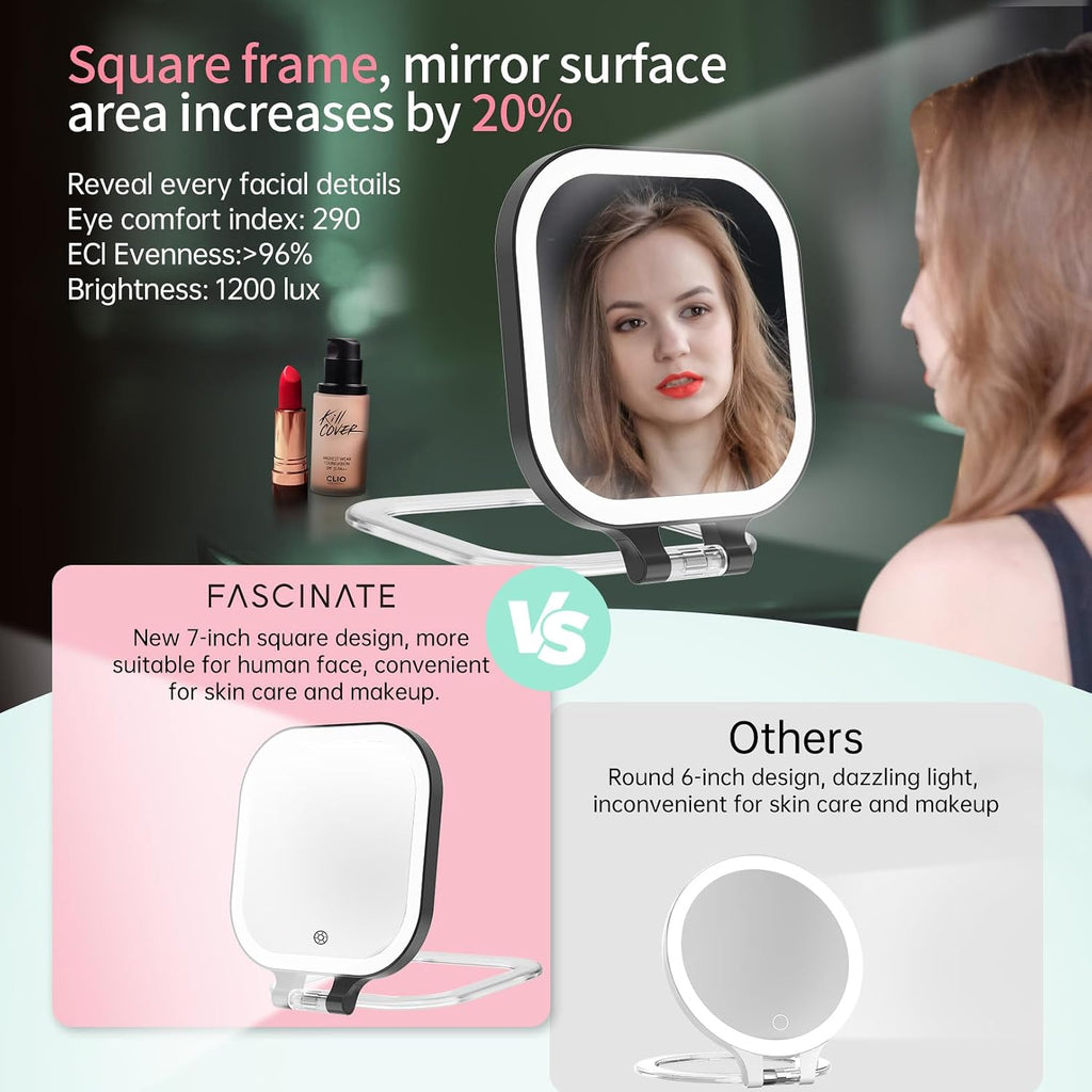 FASCINATE 7" Rechargeable Travel Makeup Mirror 30X Magnification (Black)