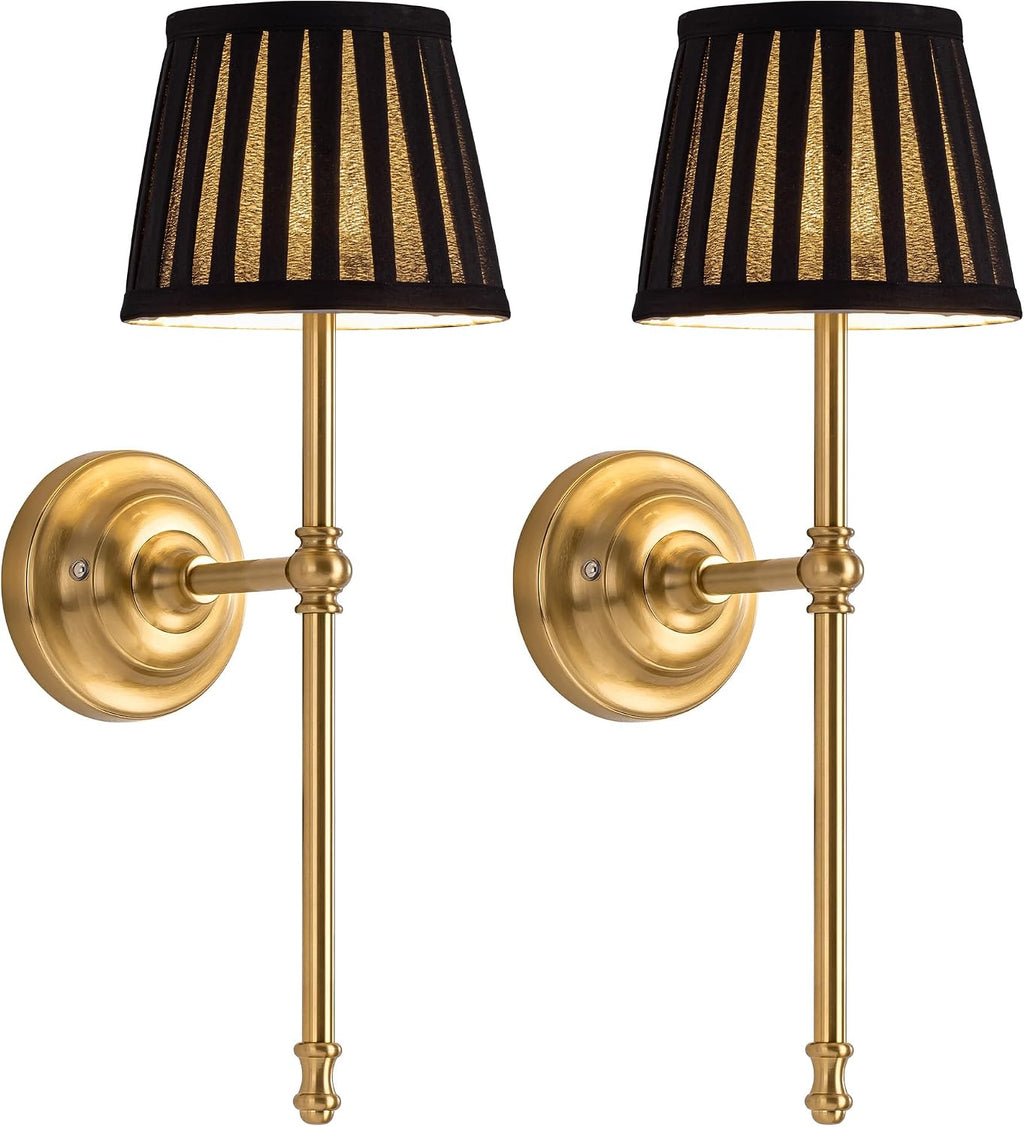 KDG Gold Cordless Wall Sconces Set of 2, Black Fabric LED Wall Lamps