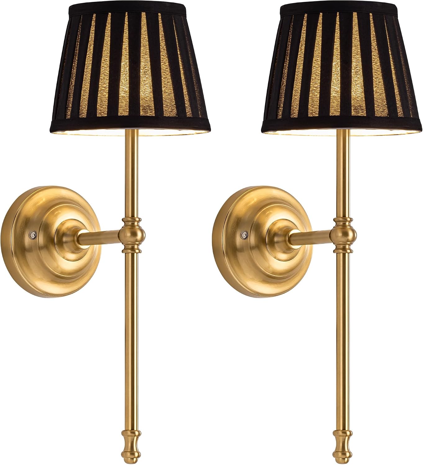 KDG Gold Cordless Wall Sconces Set of 2, Black Fabric LED Wall Lamps