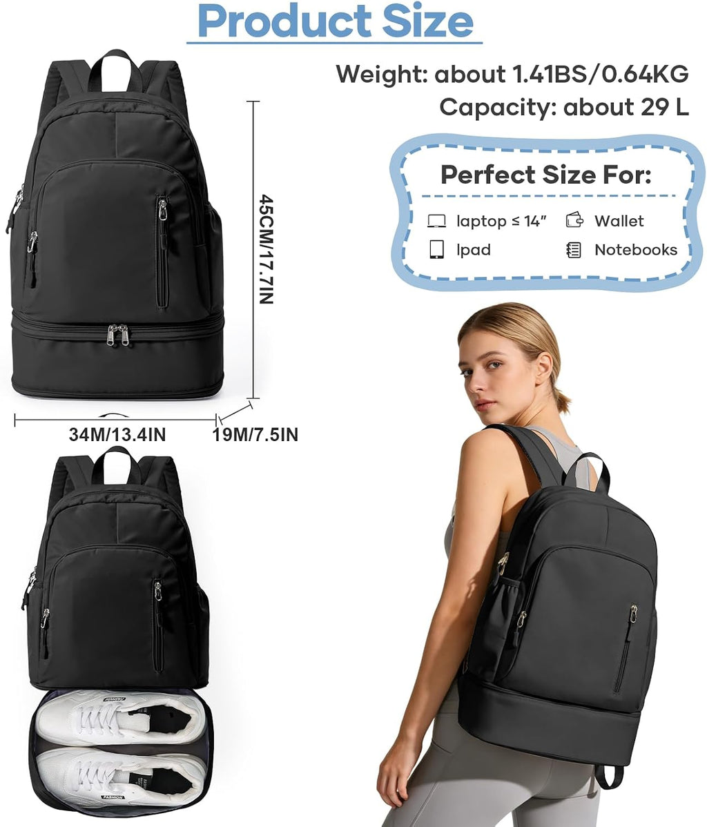 Black Gym Backpack for Women Men,Dance Sport Backpack With Shoe Compartment